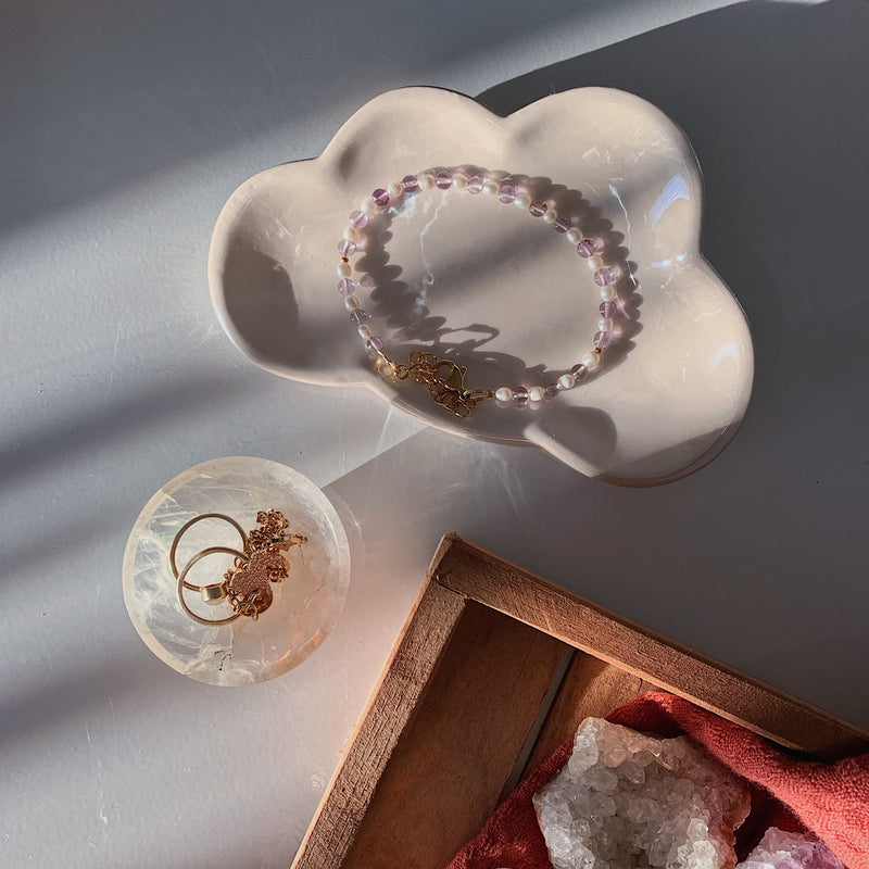 Amethist en zoetwaterparels armband-Armbanden-King Crystals