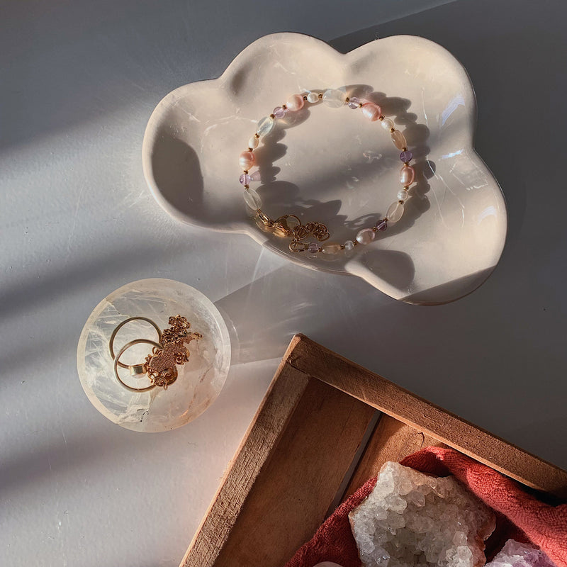 Maansteen, Amethist en Roze zoetwaterparels armband-Armbanden-King Crystals