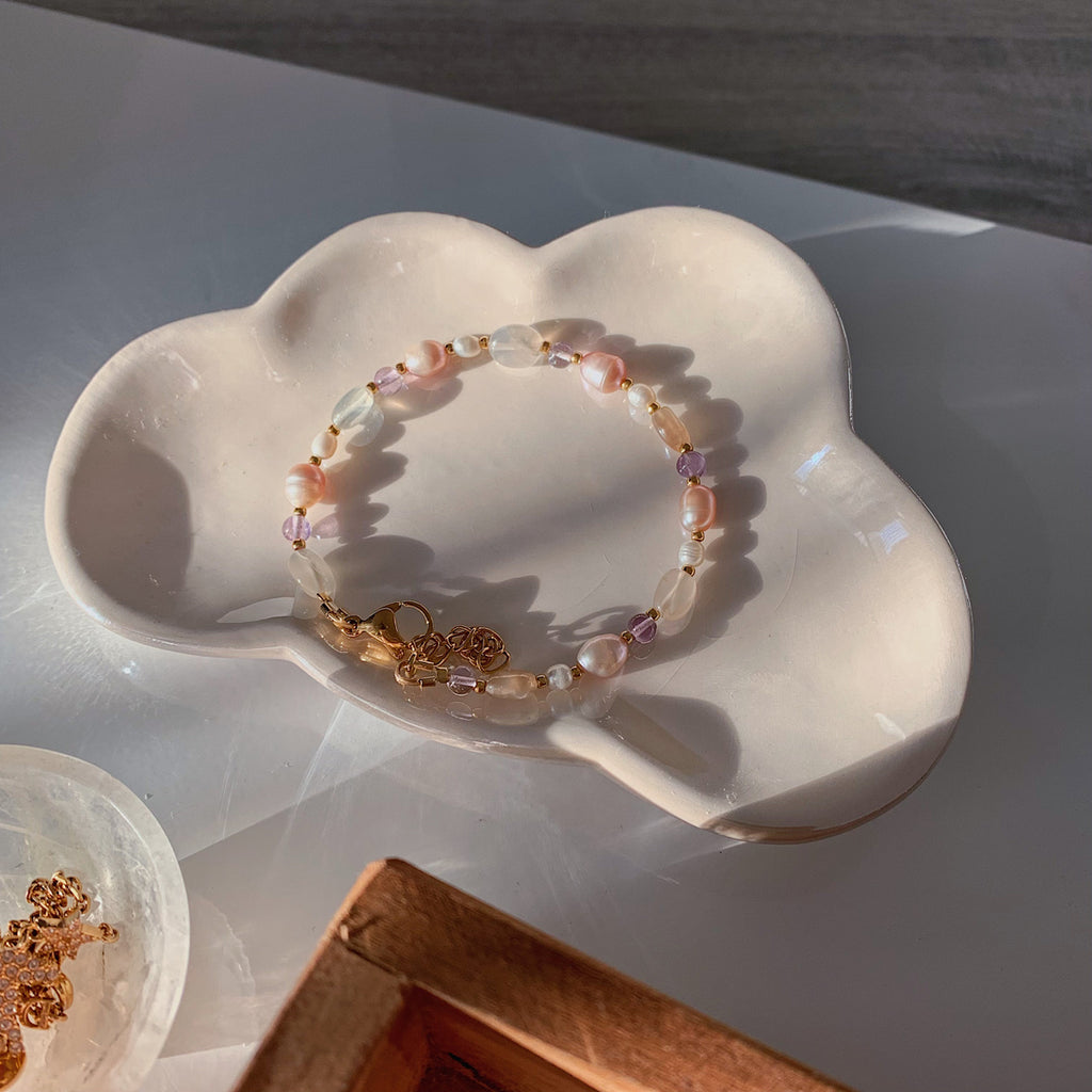 Maansteen, Amethist en Roze zoetwaterparels armband-Armbanden-King Crystals