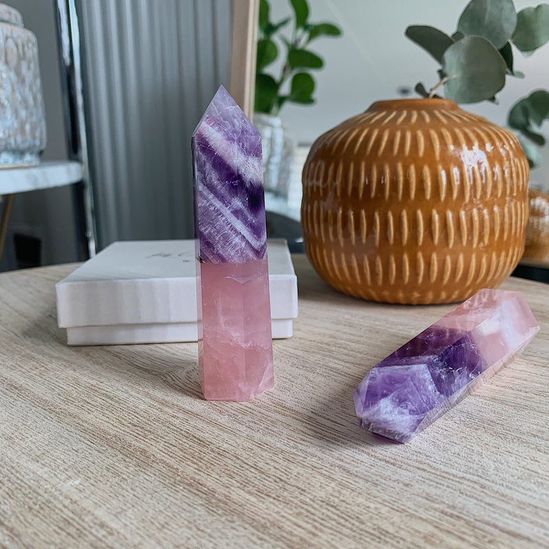 Roze kwarts & Amethist punt-KC Home-King Crystals