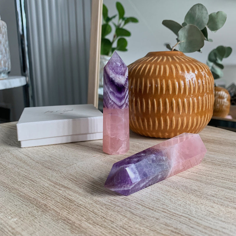 Roze kwarts & Amethist punt-KC Home-King Crystals